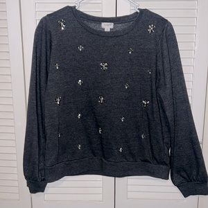 J. Crew women’s grey rhinestone embellished sweatshirt size small